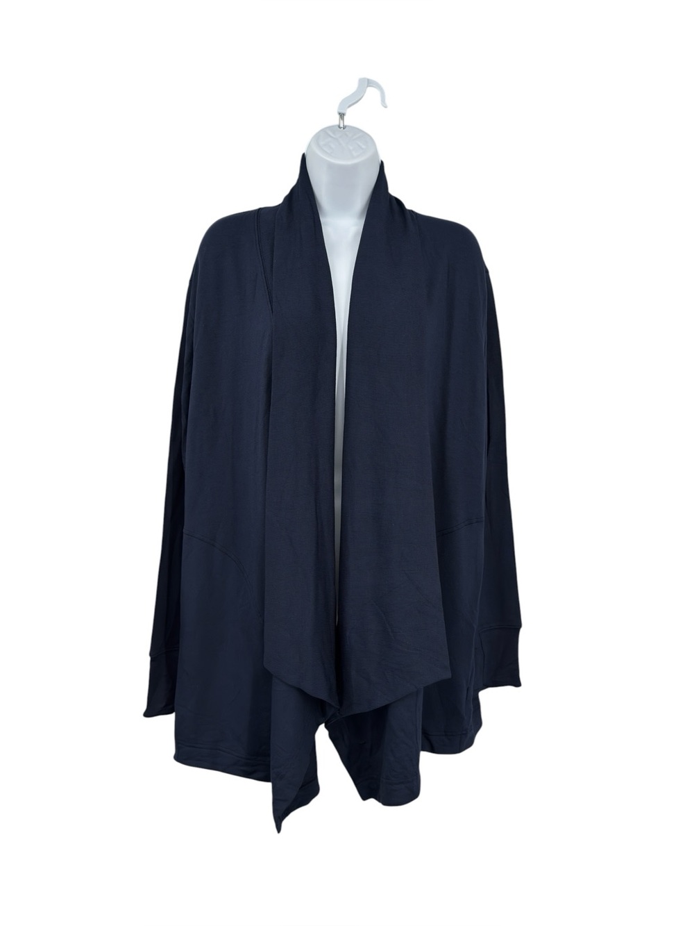Athleta Pranayama Restore Wrap Open Front Ribbed Trim Cardigan Size L Navy Blue